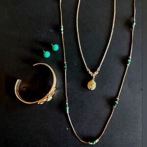4-Piece Green & Gold Plated Jewelry Collection